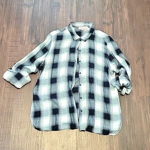 Philosophy republic gray black and white button down shirt